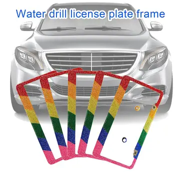 

1Pc Rhinestone License Plate Frame Multicolor Stainless Steel Number Plate Bracket Holder for American Car Vehicle Auto Truck