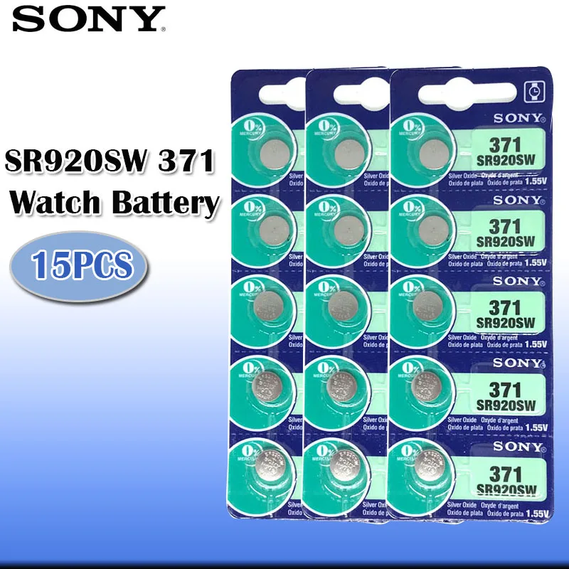Часовая батарейка Sony 100% оригинальная 371 SR920SW 920 SR920 1 55 V 15шт./лот сделано в Японии 0% Hg