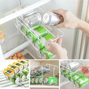

Creative Kitchen Refrigerator Fresh Drink Beer Cola Cans Storage Rack Solid Double-Layer Finishing Shelf Cans Storage Rack