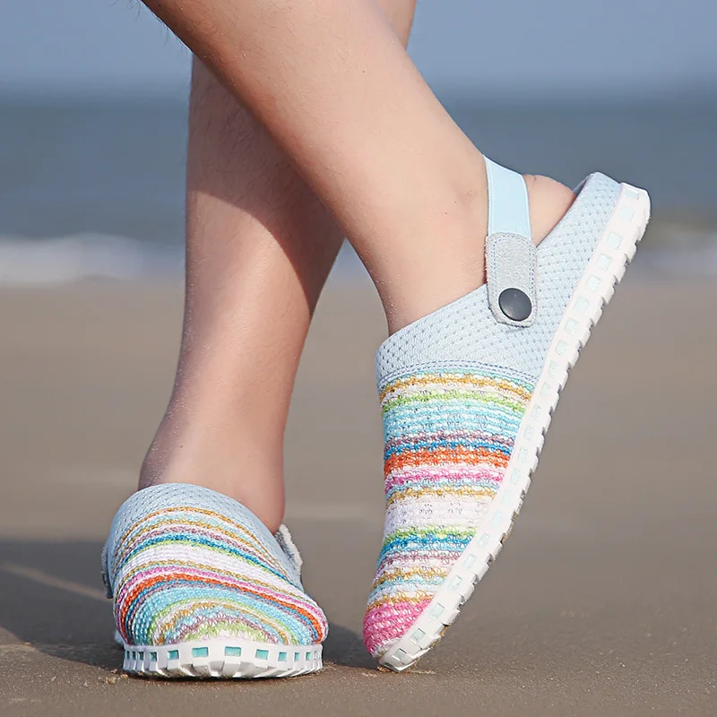 

2019 Fly Woven Slipper Sandals without Showing Toes Lushui Dual Purpose Sandals COUPLE'S Casual Travel Beach WOMEN'S Shoes