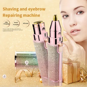 

2in1 USB Electric Eyebrow Remover Razor-Trimmer Face Body Hair Removal LED Light Rounded repairing scissors head Remover Razor