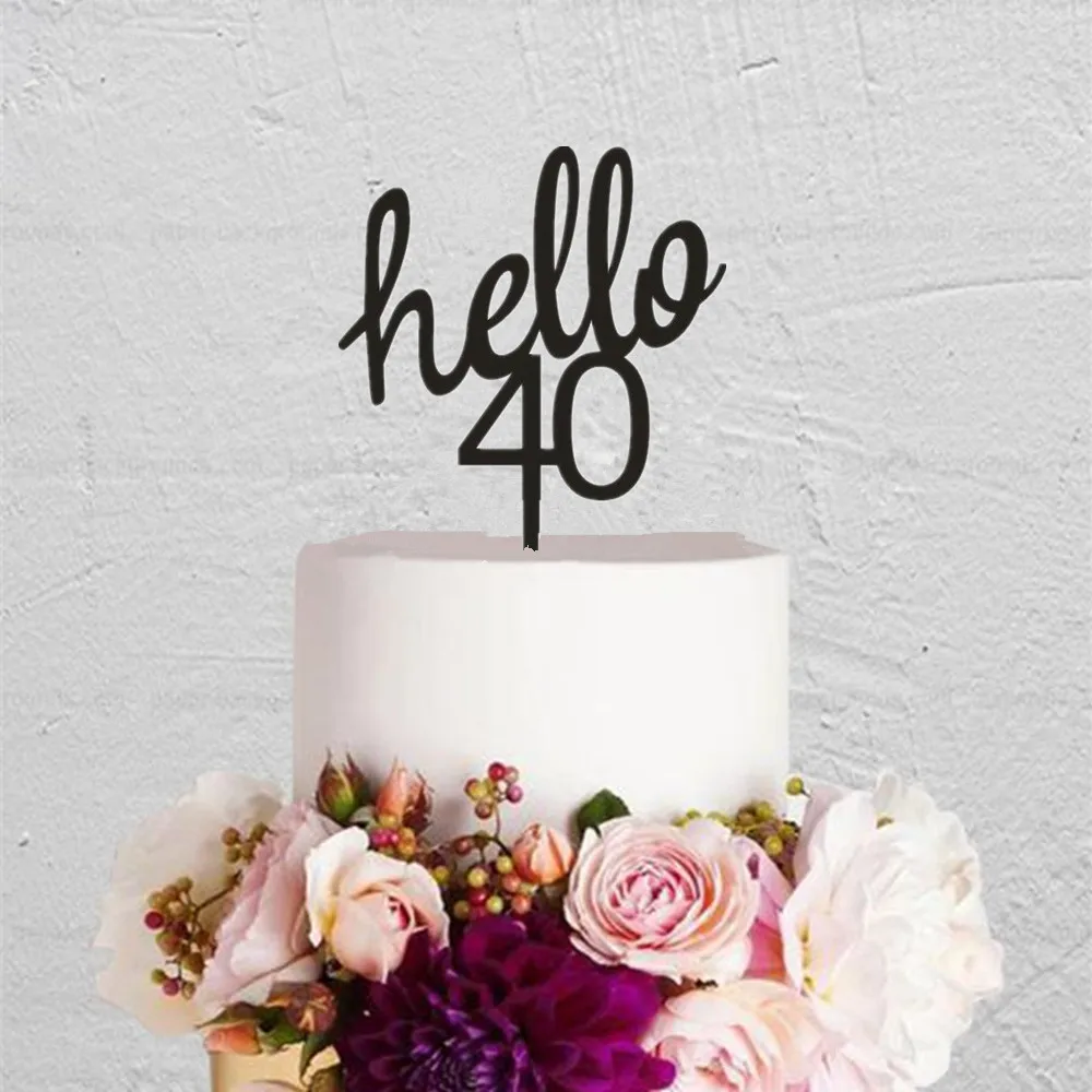 

Hello 40 Birthday Cake Decoration Topper Unique 40 years Old Birthday Party Accessory Cake Topper Supplies Wooden Acrylic