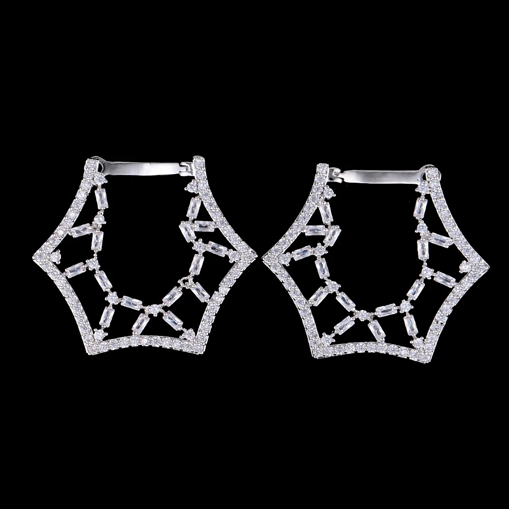 LARRAURI 2019 New Design Geometric Earrings For Women Dubai Wedding Engagement Cubic Zirconia CZ Silver Stud Jewelry | Украшения и