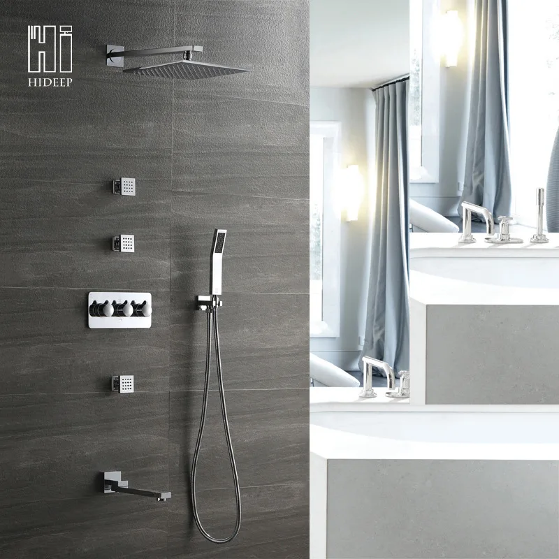 

Full Copper Income Wall Mounted Concealed Installation Shower Shower Four Function Embedded Box 250 Square Top Spray Hi05017b