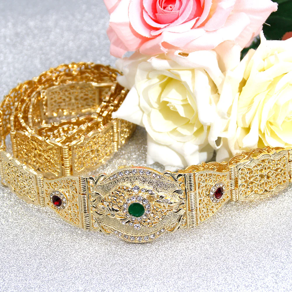 SUNSPICE-MS Мода Европейский свадебный пояс-цепочка для женщин золотой цвет Разноцветные кристаллы украшение с зажимом Регулируемая длина - Окраска металла: XYCLXH001GREEN
