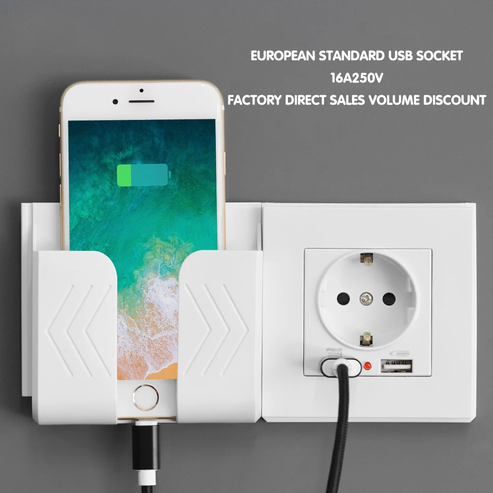 European standard power socket, household USB socket, 16A 250V dual USB PC panel 86mm*86mm wall USB socket Smart LED on/off