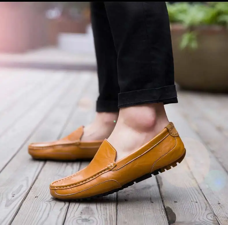 Летняя мужская обувь из натуральной кожи; лоферы; мягкие дышащие мужские мокасины на плоской подошве; повседневная обувь для вождения; размеры 38-47
