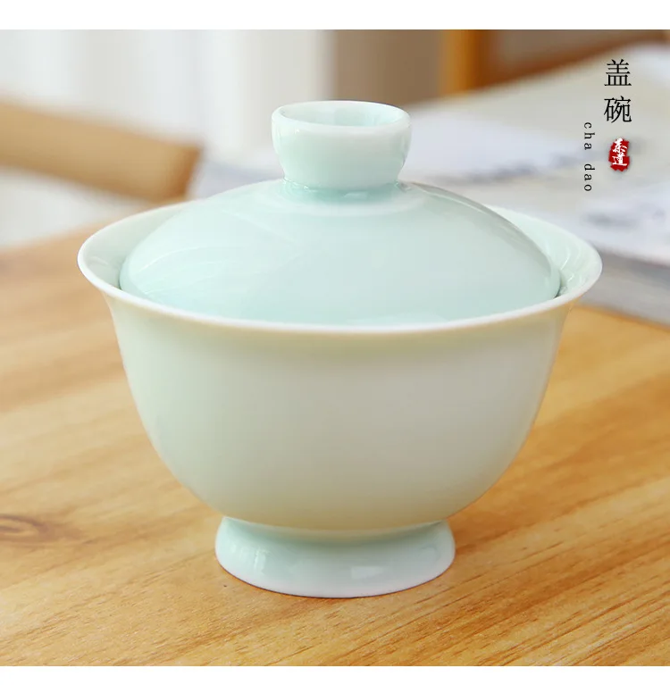 Fang ran Dehua Ceramic Celadon Best Friend Tea Set Combo 1 Pot Three Cups Portable Travel Bag Logo Customizable