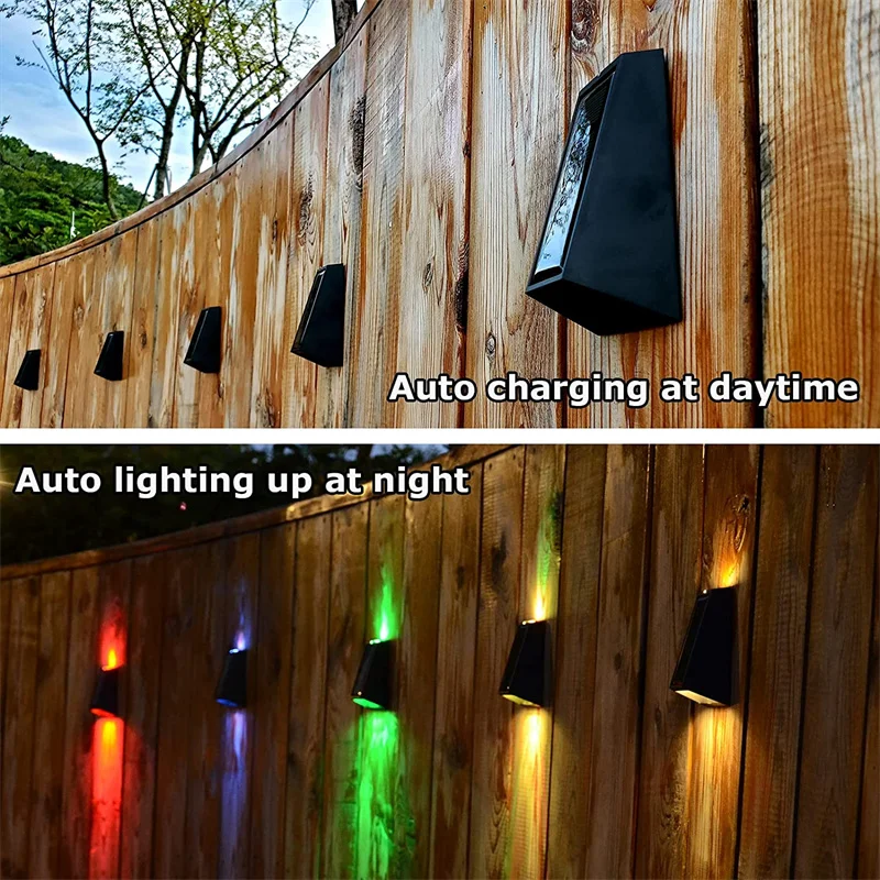 Solar Wall Lights Outdoor Fence Lights LED Waterproof Solar Stair Lights Up and Down 7 Color Changing Exterior Patio Lights solar lantern lights