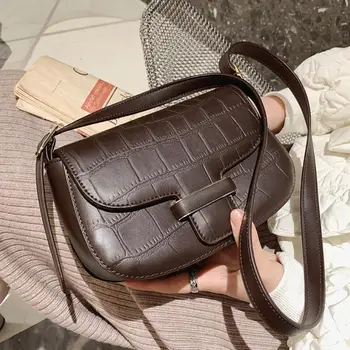 

Crocodile pattern Flip Saddle bag 2020 Fashion New Quality PU Leather Women's Designer Handbag Vintage Shoulder Messenger Bag