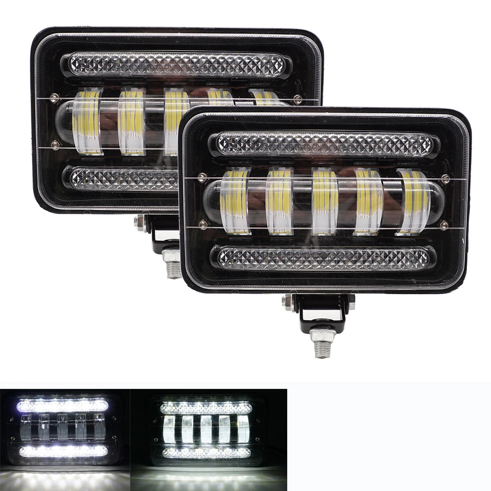 트레일러 사각 LED 작업등, 4WD SUV UTV 트럭, 4x4 오프로드 트랙터용, 12V, 24V, 작업 운전 조명 헤드라이트, 렌즈 2 개, 1 개라이트 바/수월한