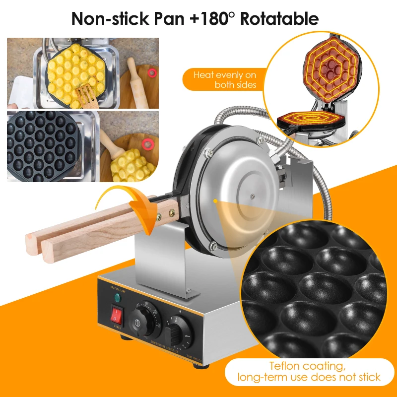  Dyna-Living Bubble Waffle Maker 1400W Egg Waffle Machine  Electric Non-Stick Bubble Waffle Cone Maker Household Commercial Egg Waffle  Iron Maker for Restaurant Snack Shop or Cafe: Home & Kitchen