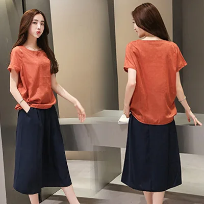 

Summer 2020 New Style WOMEN'S Dress Retro Cotton Linen Large Size Loose Short Sleeve Full Body Dress-Style Two-Piece Dress Outfi