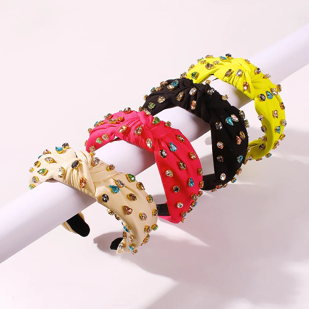 Colorful Rhinestone Headband Middle Knot Turban Hairband For Women Girls Handmade Casual Head Band New Fashion Hair Accessories | Украшения
