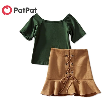 

PatPat 2020 New Summer 2-piece Baby / Toddler Girl Casual Solid Top and Skirt Set Clothing Set