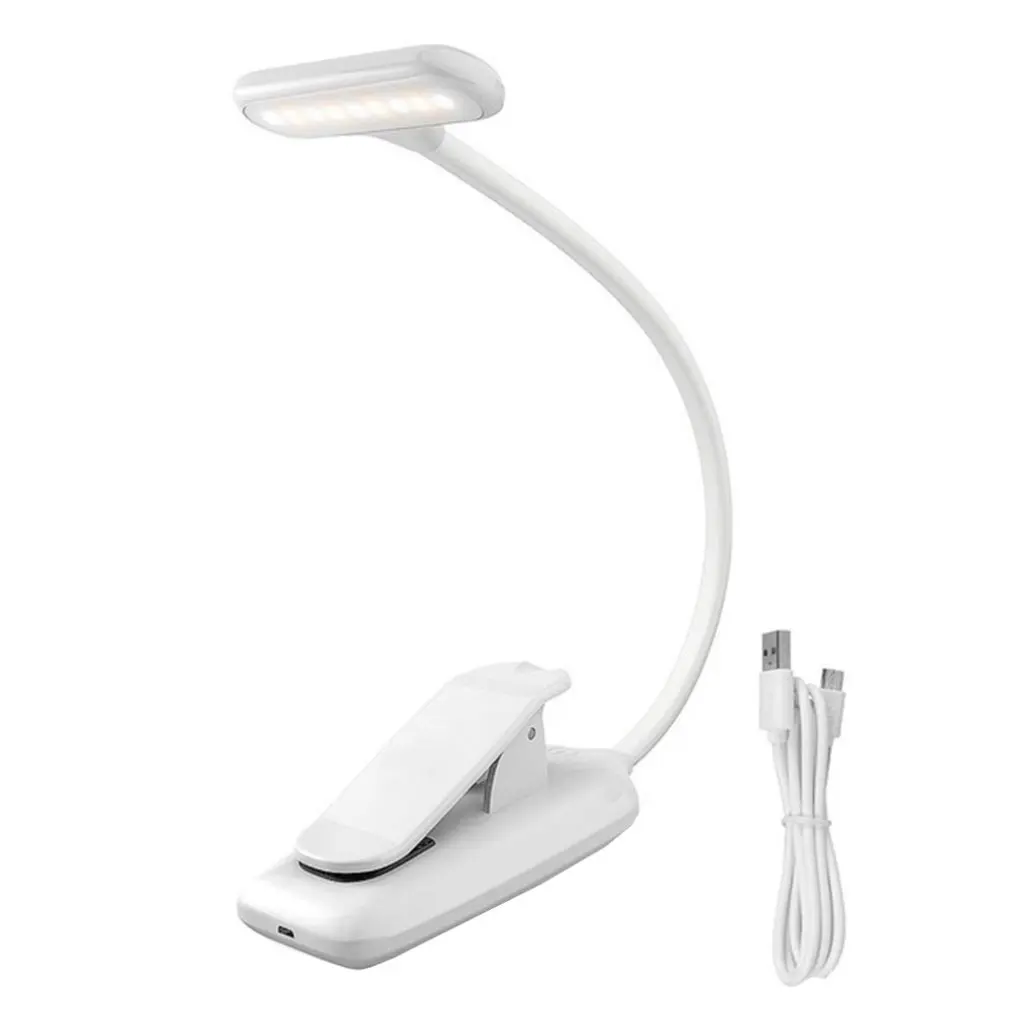 WHITE Rechargeable LED USB Book Light Reading Light Flexible Book Lamp Dimmer Clip Table Desk Lamp Portable Clip Light - Emitting Color: WHITE