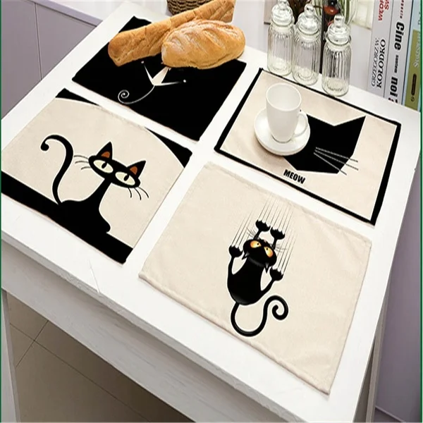 Милый Кот, обеденный стол, подстилка, европейский стиль, кухонный инструмент, хлопок, лен, посуда, коврик для кофе, чая, коврик для украшения стола