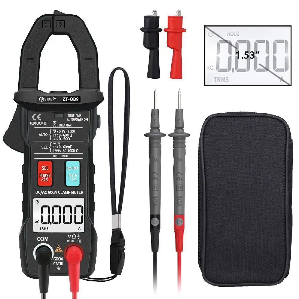 

BSIDE DC/AC 600A Digital Clamp Meter TRMS Smart pliers Current Ammeter 6000 Auto Rang Multimeter Capacitor Voltage NCV Hz Tester