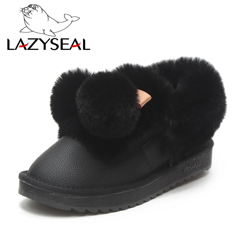 LazySeal; женские зимние ботинки с круглым носком; женские ботинки из мягкой кожи; теплые плюшевые женские ботильоны; женская модная повседневная обувь - Цвет: Black
