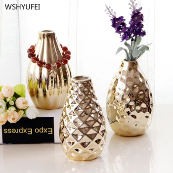

Creative light luxury plating gold ceramic vase flower inserted modern home living room bedroom desktop art decoration vase
