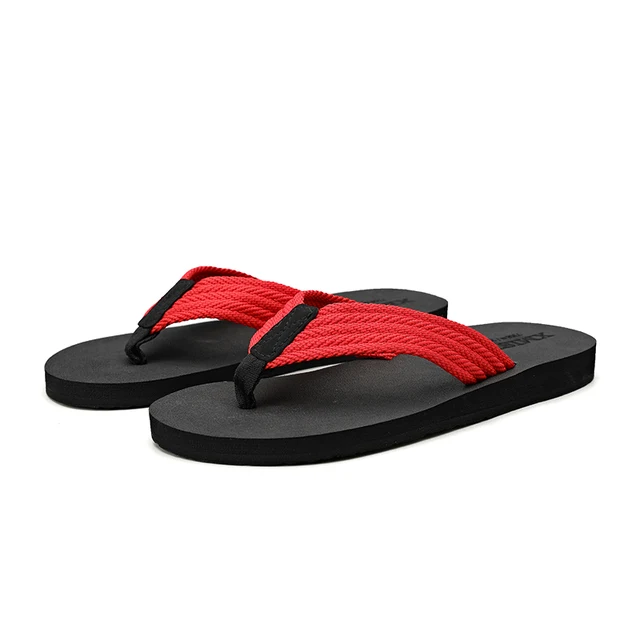 Summer Mixed Color Bathroom Slipper Classic Men Flip Flops Handmade Sewing Male Sandals Breathable Flip Flops For Men Household HT-7358 Red