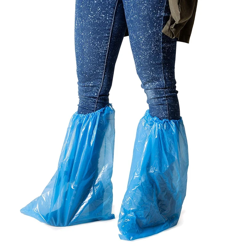 

30 Pairs Disposable Waterproof Shoe Covers,Blue Protection Rain Shoes and Boots Cover Plastic Long Shoe Cover