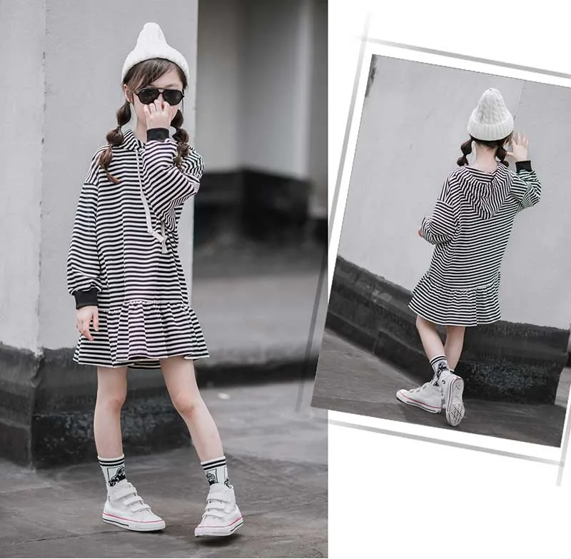 Mother And Daughter Clothing Girl Dress Autumn 2019 School Kids Sweatshirt Dress Striped Children Dresses Cotton Toddler Hoodies (10)