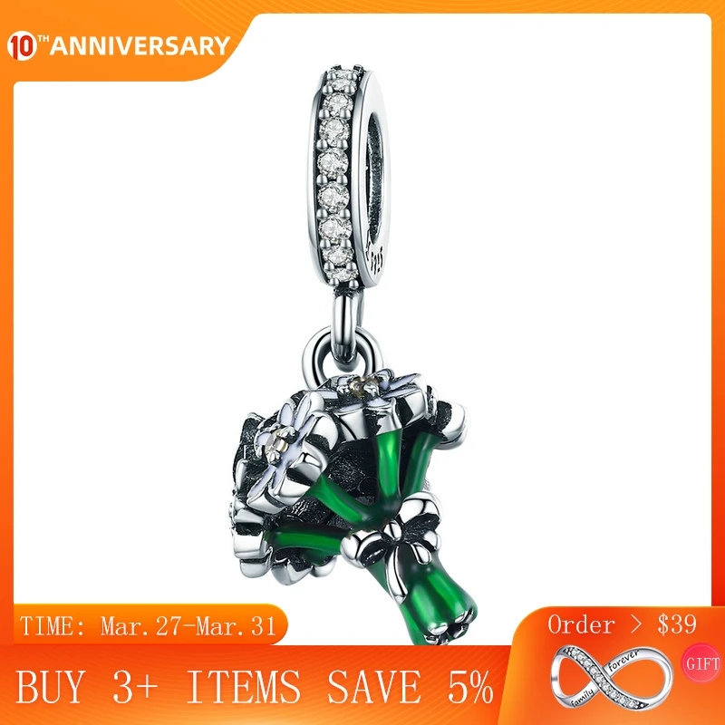 

CodeMonkey Romantic 925 Sterling Silver Daisy Flower Green Color Enamel Pendant Charms fit Women Bracelets jewelry Making CMC774