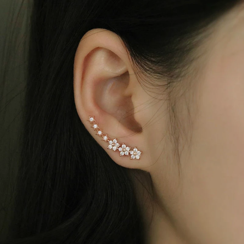 

Sterling 925 Silver Arc Star Zircon Stud Earrings Elegant Rose Gold Geometrical Fashionable Women's Earrings Fine Jewelry Gifts