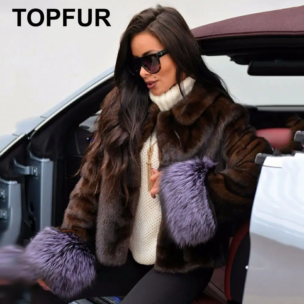 

TOPFUR 2020 New Fashion Winter Female Short Coats Full Sleeves Real Fur Coat For Women Natural Mink Fur Coats With Lapel Collar