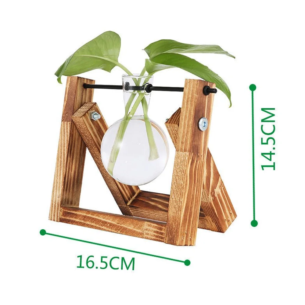 Fashion Transparent Vase Outdoor Micro Hydroponics Bracket Family Wooden Glass Beautiful Balcony Desktop Decoration