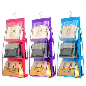 

6 Pocket Hanging Handbag Organizer for Wardrobe Closet Hanging Sorting Bag Storage Bag Door Wall Sundry Bag with Hanger