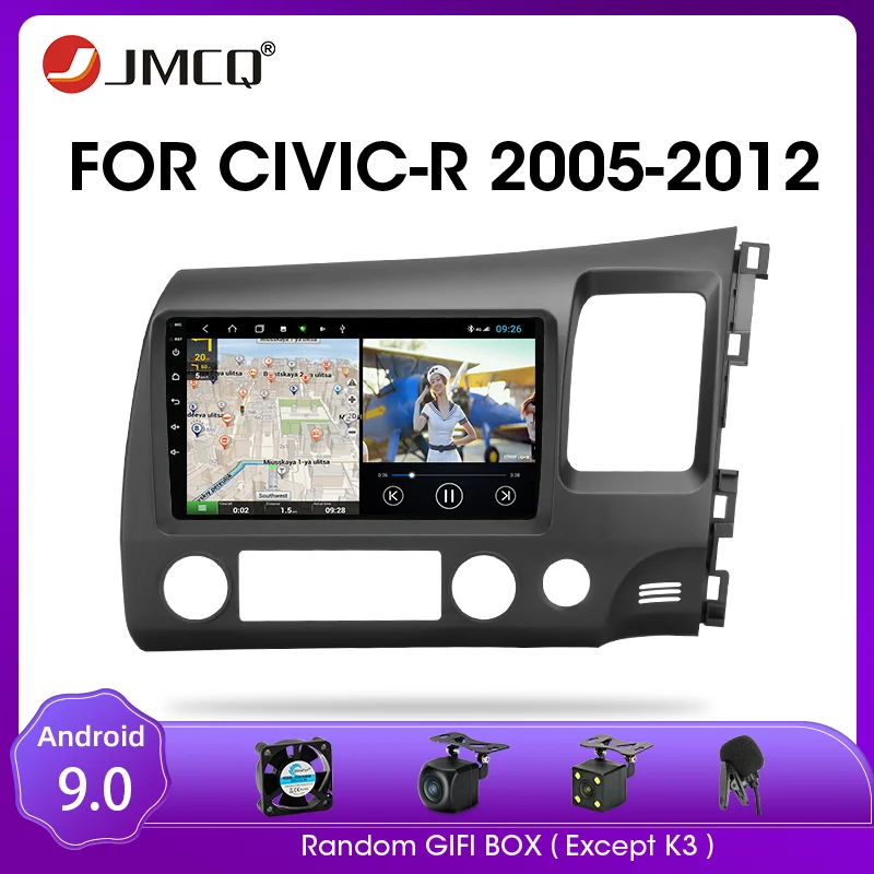 JMCQ Right Rudder Drive Android 9.0 Car Radio For Honda Civic 2005-2012 Multimidia Video Player 2din Mirror connection Head unit