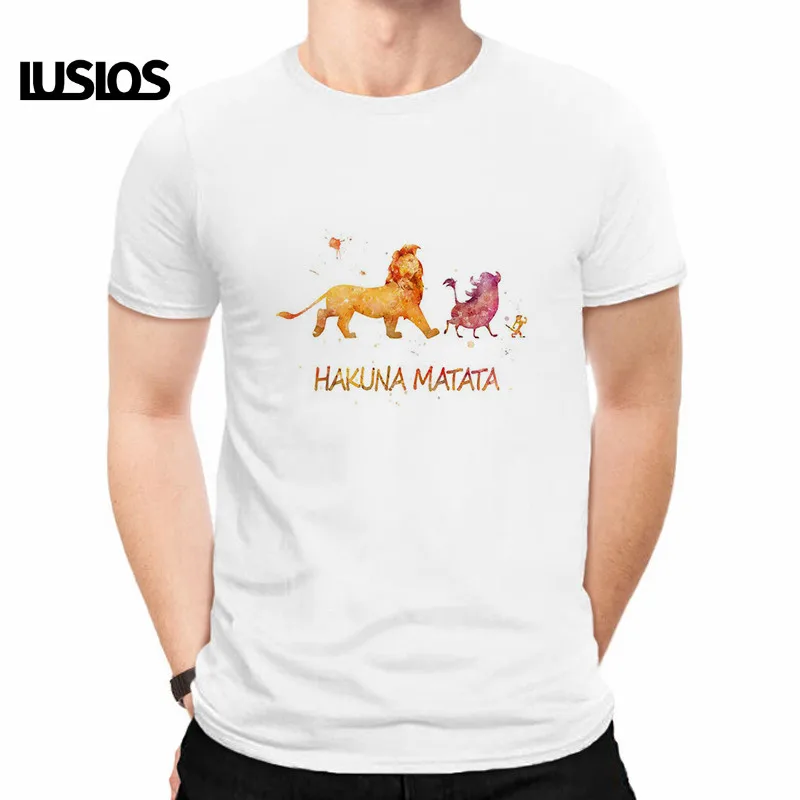 

LUSLOS HAKUNA MATATA Mens t shirt 2019 summer short sleeve lion king print cartoon tshirt plus size homme streetwear t-shirts