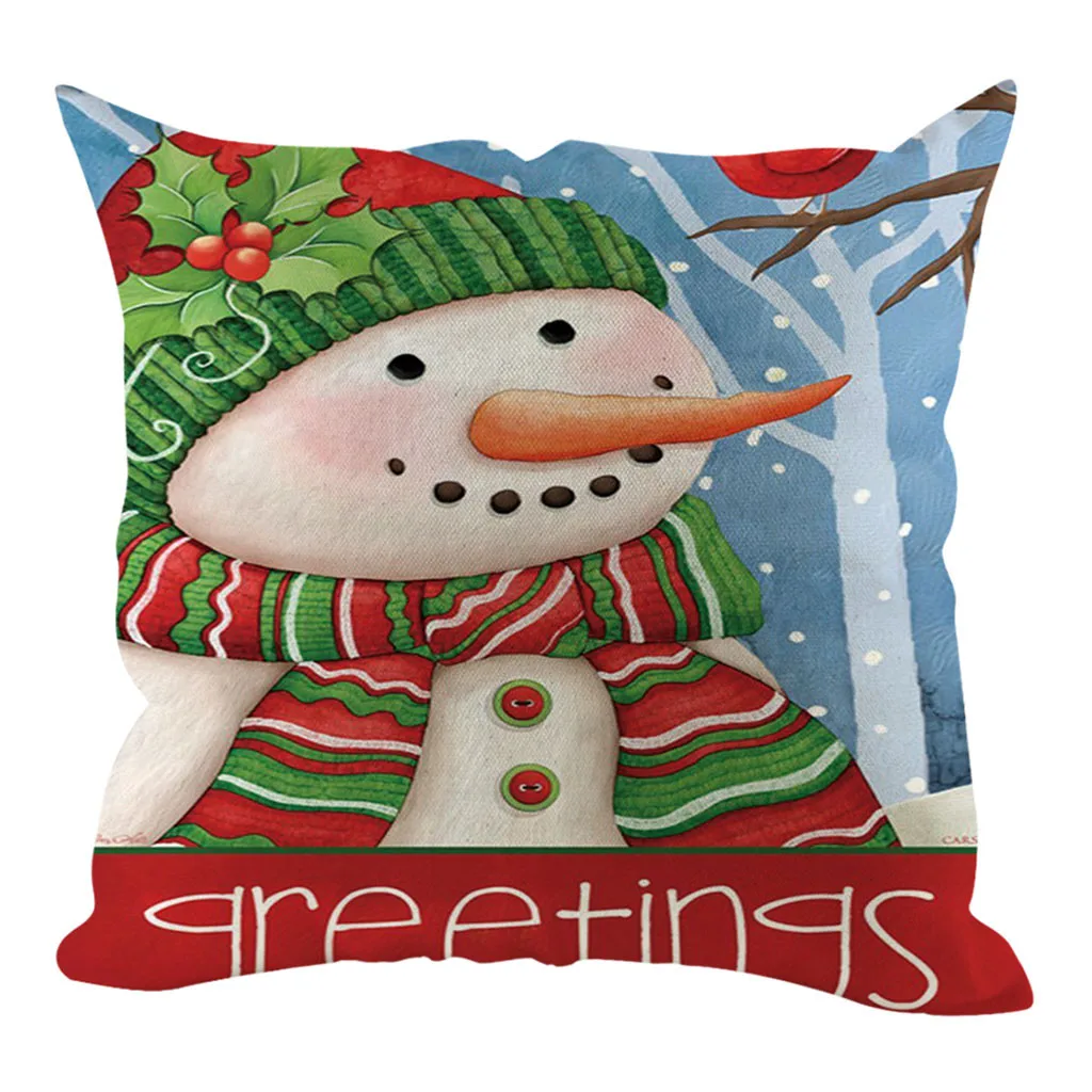 45cm x 45cm Winter Christmas Day Pillow Covers Polyester Snowman Printed Cushion Covers Home Sofa Throw Pillowcases Decoration - Цвет: O