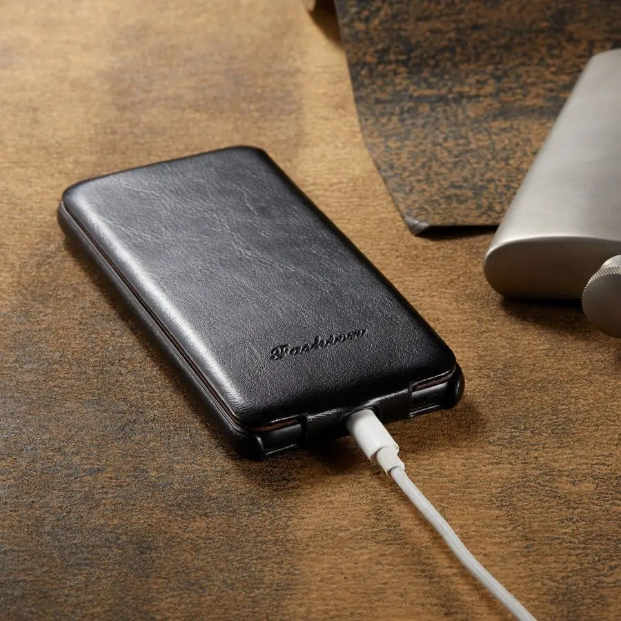 Premium Genuine Leather Vertical Flip Cover Case with Complimentary Screen Protector