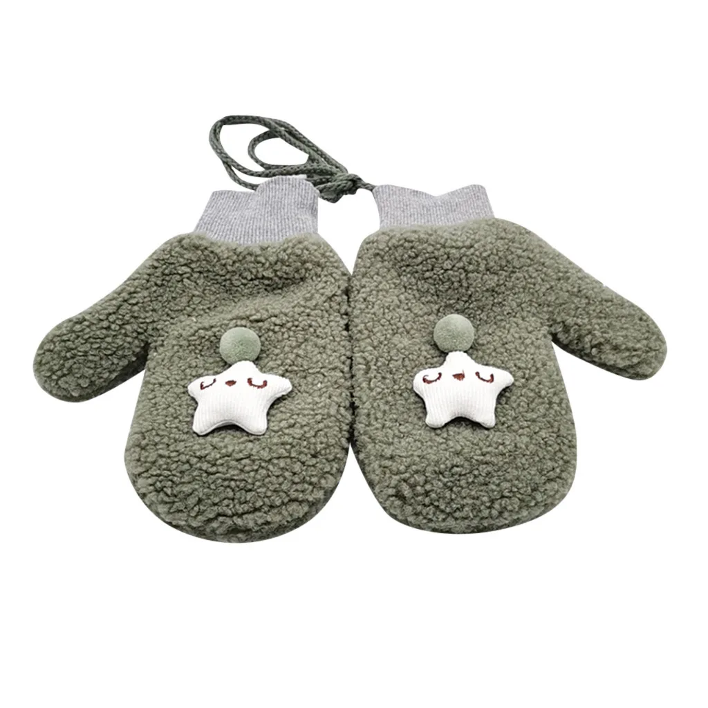 Winter Women Gloves Halter Total Warm Plush Casual Female Gloves Finger Stars Top Cashmere Cartoon Print Cute Gloves