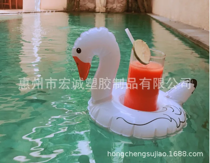 Inflatable White Swan Cup Saucer Pink Flamingo Cup Holder Unicorn Inflatable Water Beverage Hypanthium