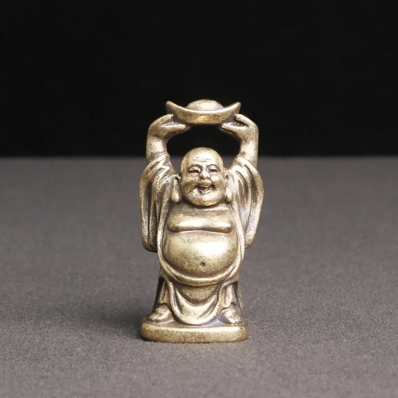 

Retro Brass Maitreya Buddha Ingot Desktop Ornaments Wealth Feng Shui Buddha Ornaments Antique Bronze Home Decoration Accessories