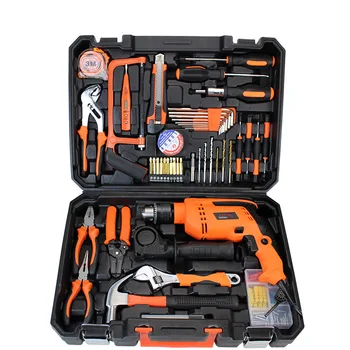 Online Hand Tools Kit Electric Drill Toolbox Hardware Tool Set Household Lithium Electric Hand Drill Impact Drill Set 35-144pcs
