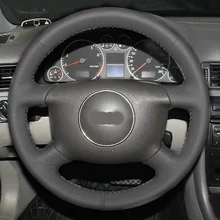 Free Shipping High Quality cowhide Top Layer Leather handmade Sewing Steering wheel covers protect For Audi A3/A6
