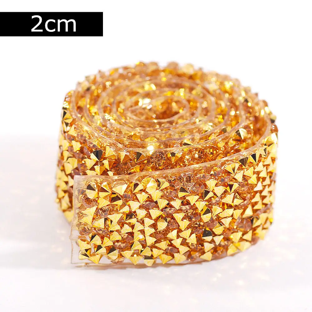 Gold - 2cm Горячая фиксация/самоклеющиеся 80 см Хрустальные акриловые стразы наклейка лента ремесло блеск драгоценный камень DIY наклейки для скрапбукинга художественный Декор - Цвет: Gold - 2cm