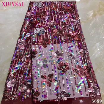 

African Net Sequins Lace Fabric 2020 High Quality Lace Sequence Embroidery Elegant French Latest Design Style High End S689