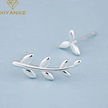 XIYANIKE 925 Plata de Ley rama de olivo deja pendientes creativos para mujeres nueva moda pequeños aros de oreja joyería Irregular(China)