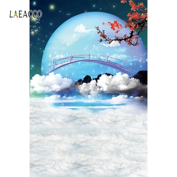 

Laeacco Newborn Children Photophone Moon Clouds Stars Bridge Blooming Tree Photography Backdrops Baby Portrait Photo Backgrounds