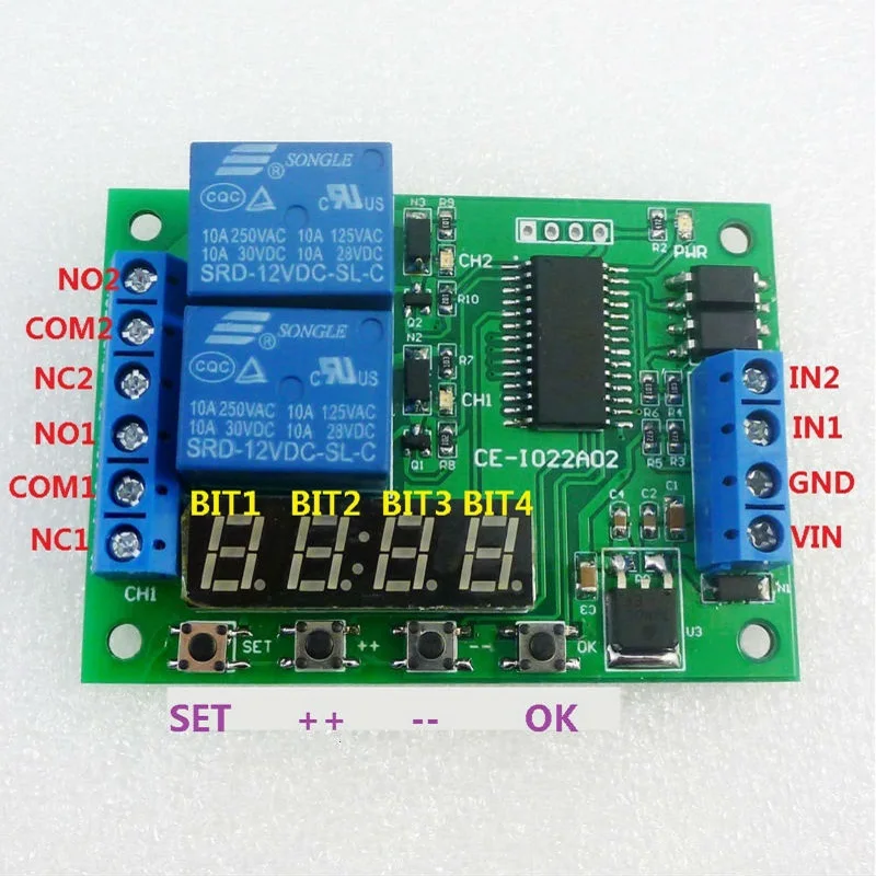 IO22A02 DC 12V 2CH Многофункциональное реле задержки таймер переключатель времени для
