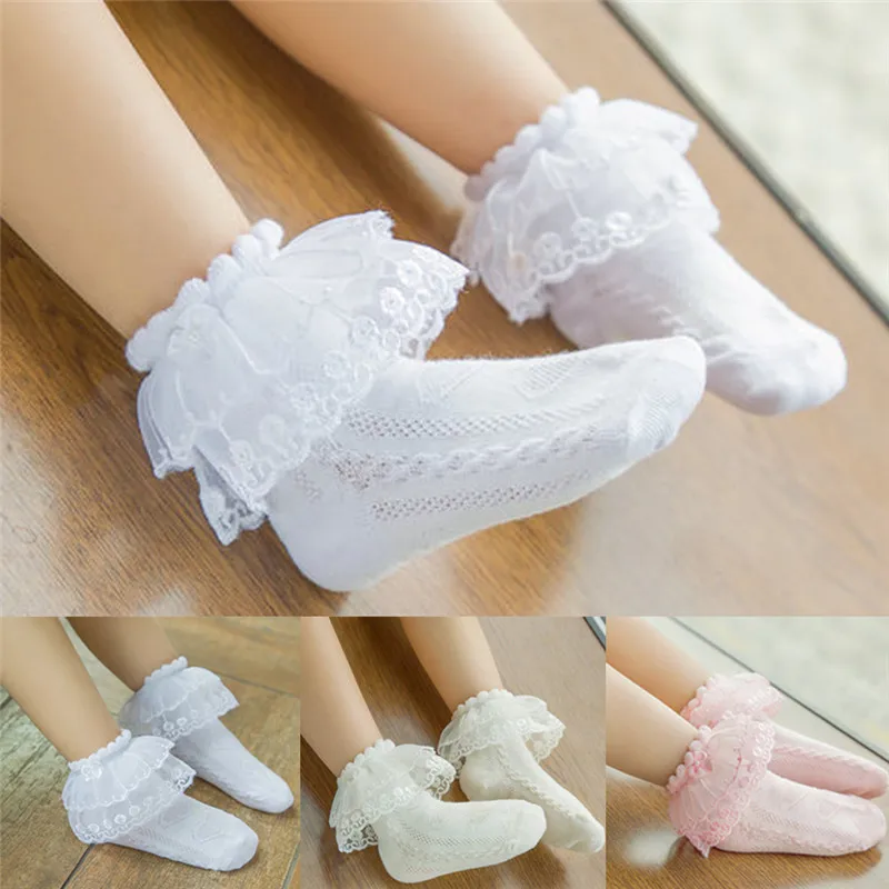 Free Shipping Summer Kids Baby Girl Lace Ruffle Socks Tutu Frilly Ankle Princess Anti Slip White Pink Beige 2-12Y | Детская одежда и