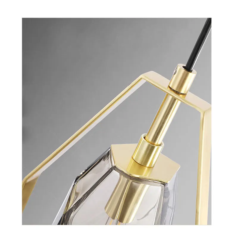 Modern irregular design amber glass single pendant lamp simple restaurant bedside decoration LED lighting polygon hanging lamp