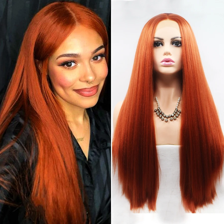 Ginger Lace Front Wigs Long Yaki Straight Synthetic Hair Wigs Glueless Pre  Plucked Orange Red Lace Frontal Wigs For Black Women - Synthetic Wigs(for  Black) - AliExpress