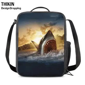 

THIKIN Cool 3D Shark Animal Printed Boys Girls Small Lunch Bag Preschool Thermo Shoulder Lunch Tote for Kids Gifts Custom